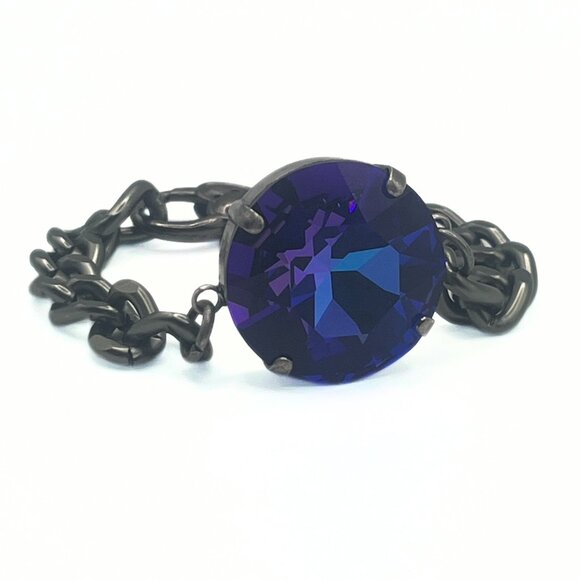 Handcrafted Large Blue/Purple Swarovski Crystal Chunky Chain Bracelet - Luxury - Picture 3 of 11